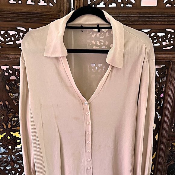 EGGSHELL WHITE CREAM SHEER BUTTONDOWN COLLARED LONG SLEEVE BLOUSE - Picture 1 of 6